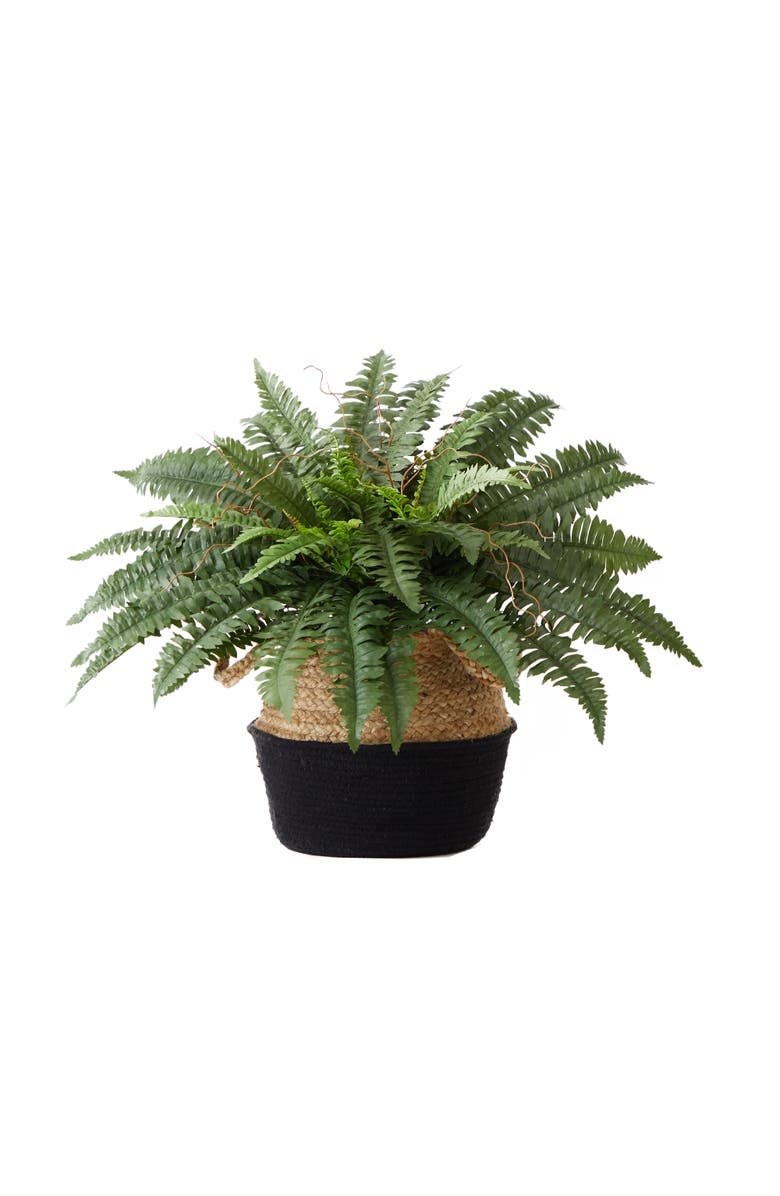 NEARLY NATURAL 23-in Artificial Boston Fern Plant with Handmade Jute & Cotton Basket DIY KIT, Main, color, Green