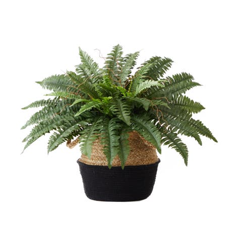 23-in Artificial Boston Fern Plant with Handmade Jute & Cotton Basket DIY KIT