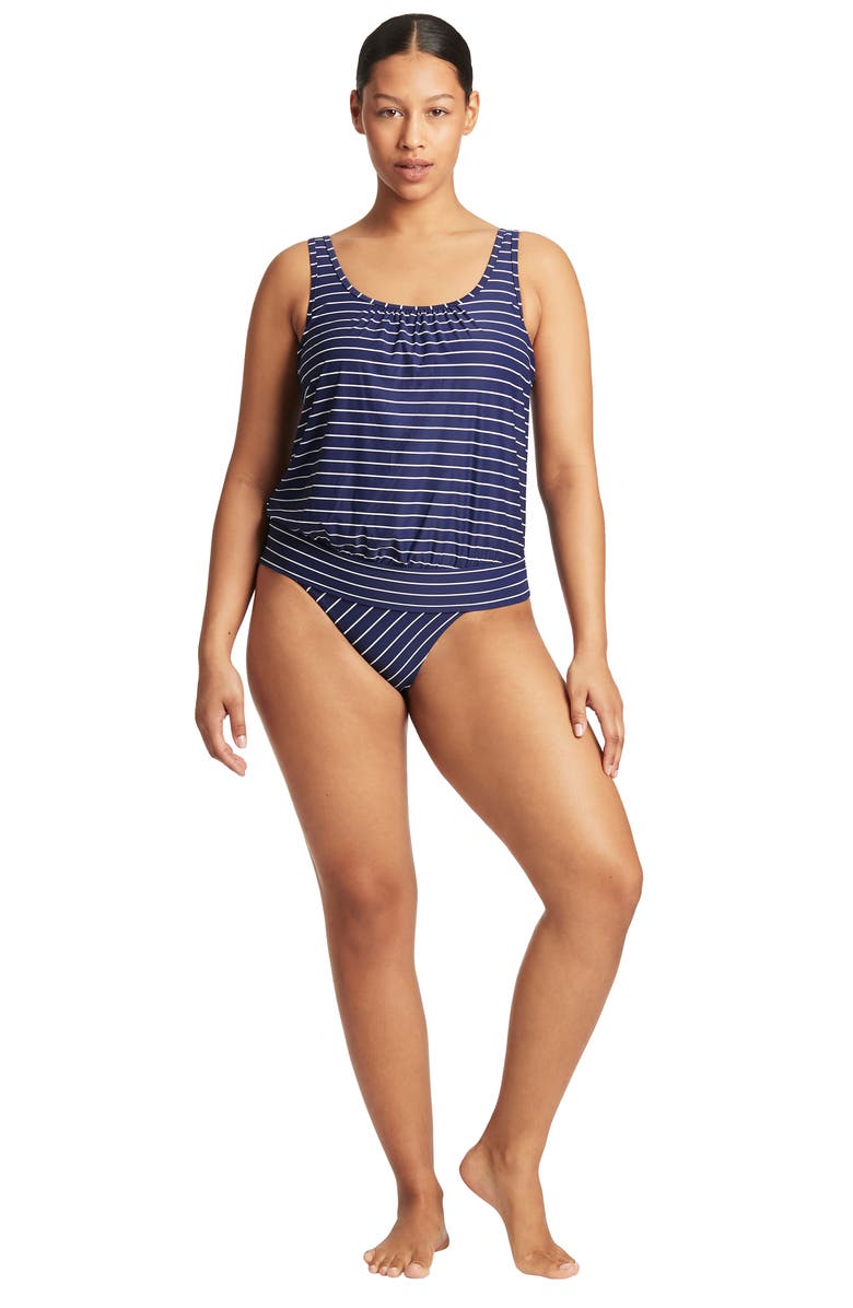 Sea Level Blouson Multifit Tankini Top, Alternate, color, Navy