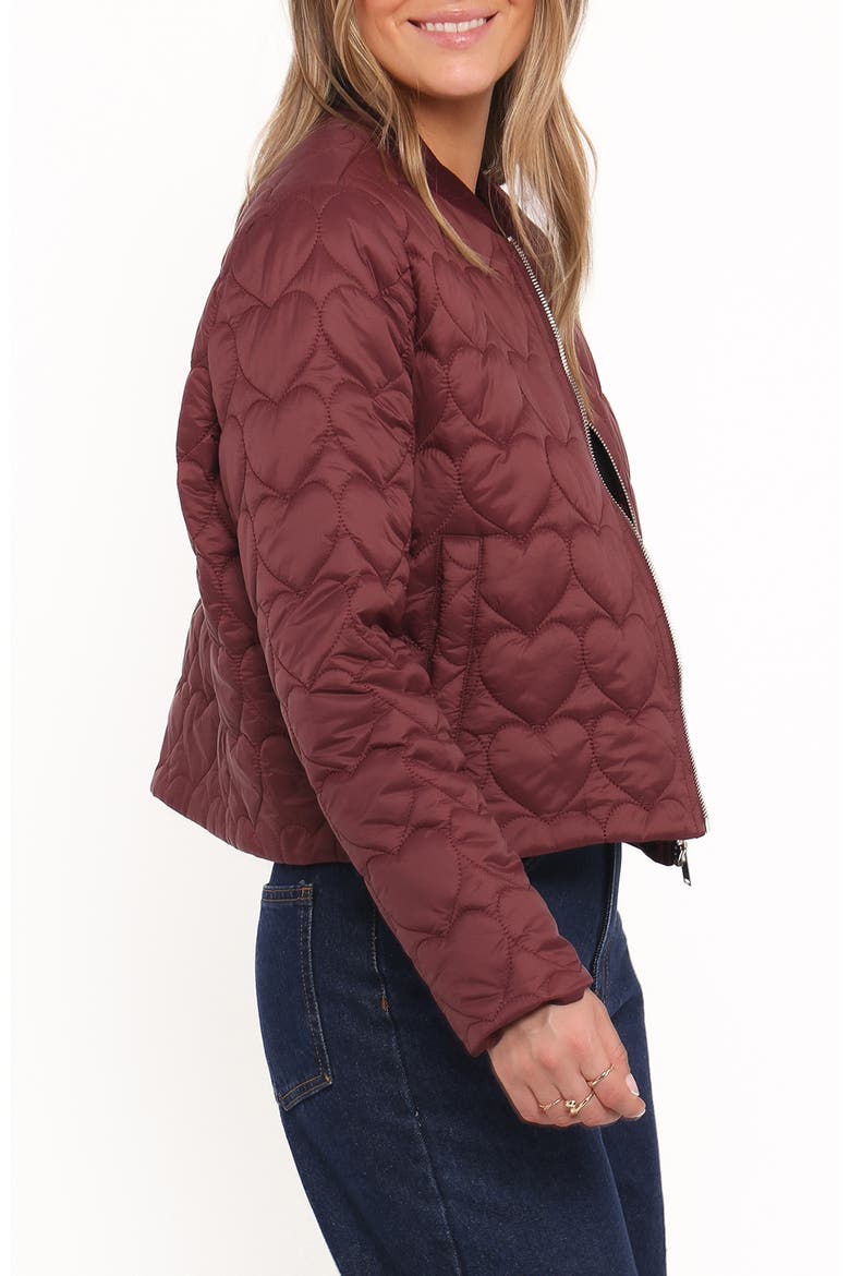 Genevieve Heart Quilted Bomber Jacket, Alternate, color, CHERRY
