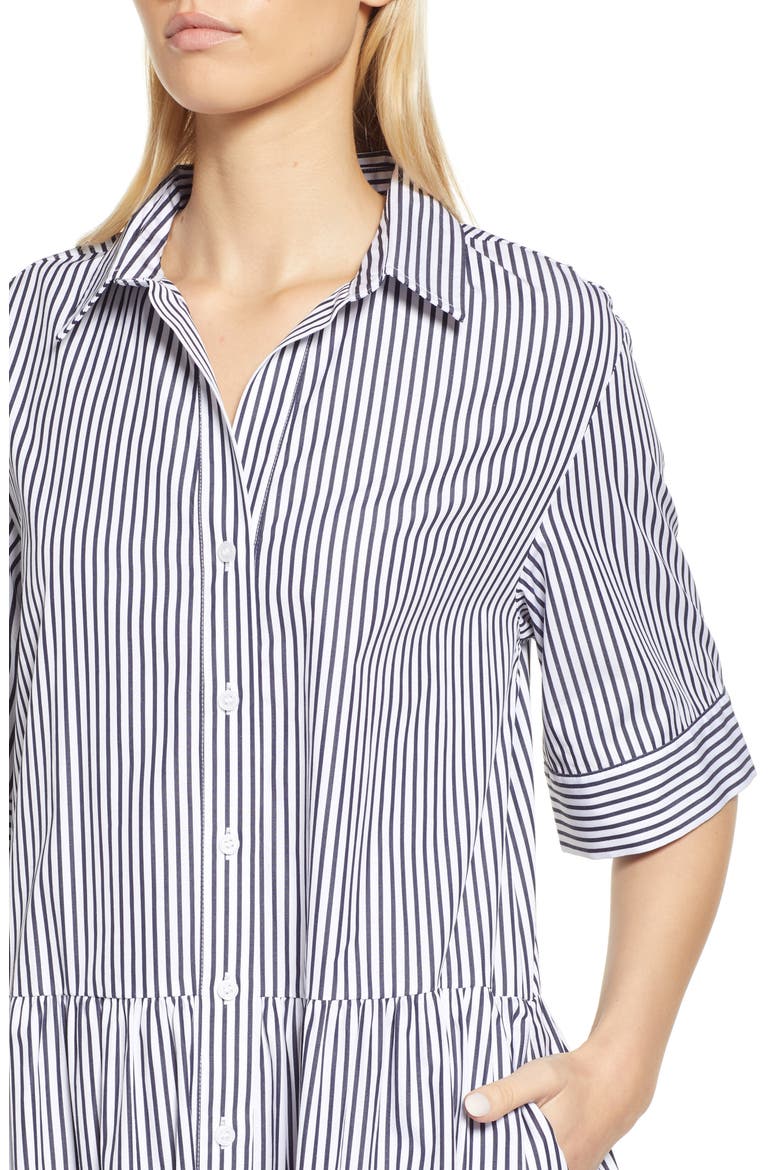 Women's Tiered Shirtdress, Alternate, color, WHITE- NAVY SAMBA STRIPE