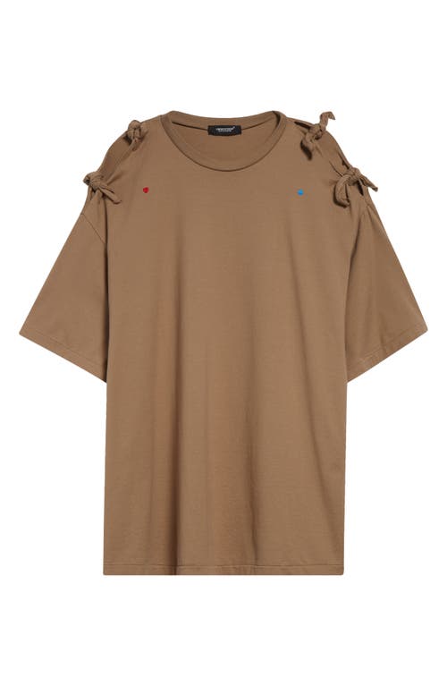 Undercover Embroidered Bow Sleeve Cotton T-shirt In Brown
