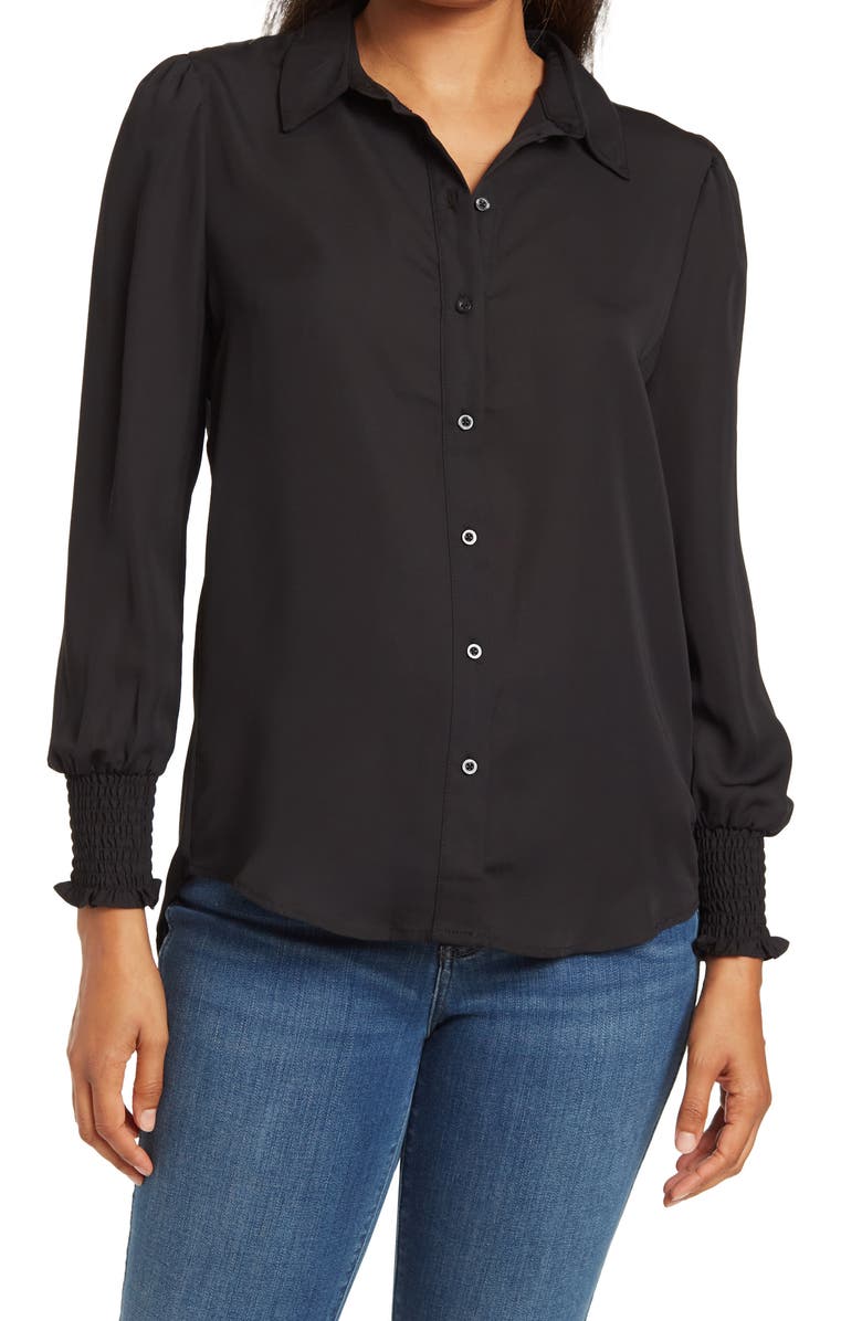 Ellen Tracy Smocked Cuff Collared Blouse, Main, color, 