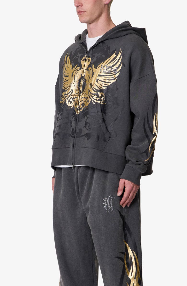 mnml Oversize Gold Foil Cotton Zip Hoodie, Alternate, color, 