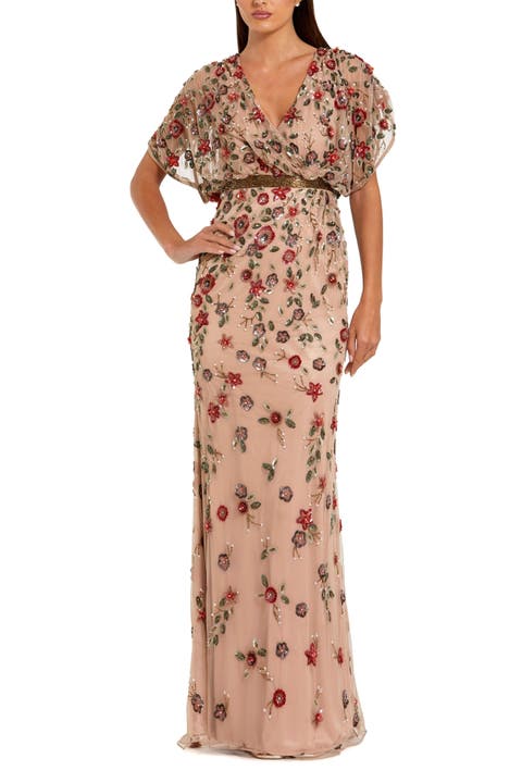 Floral Embellished Short Sleeve Blouson Gown