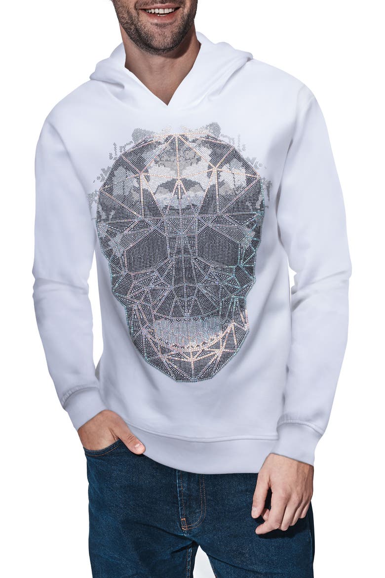 Geometric Studded Graphic Hoodie, Main, color, WHITE