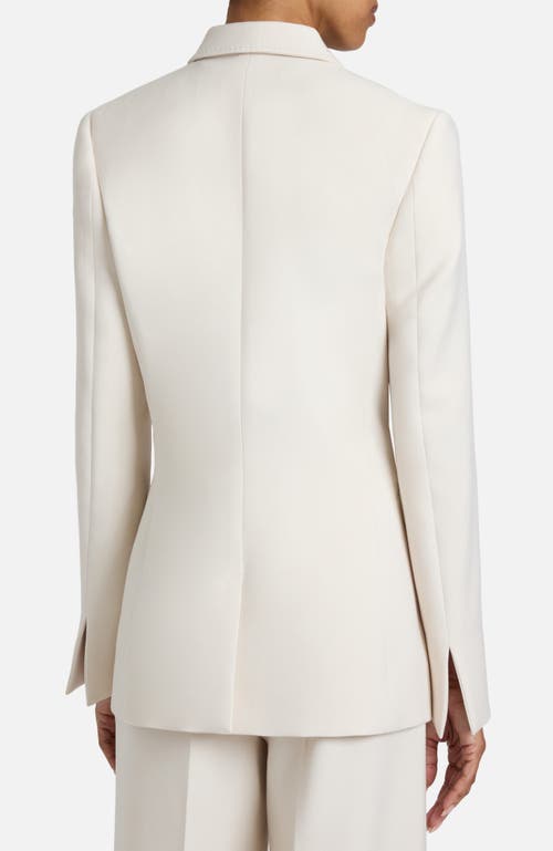Santorelli Mimi Soft Stretch Crepe Double Button Open Flap Jacket In Neutral