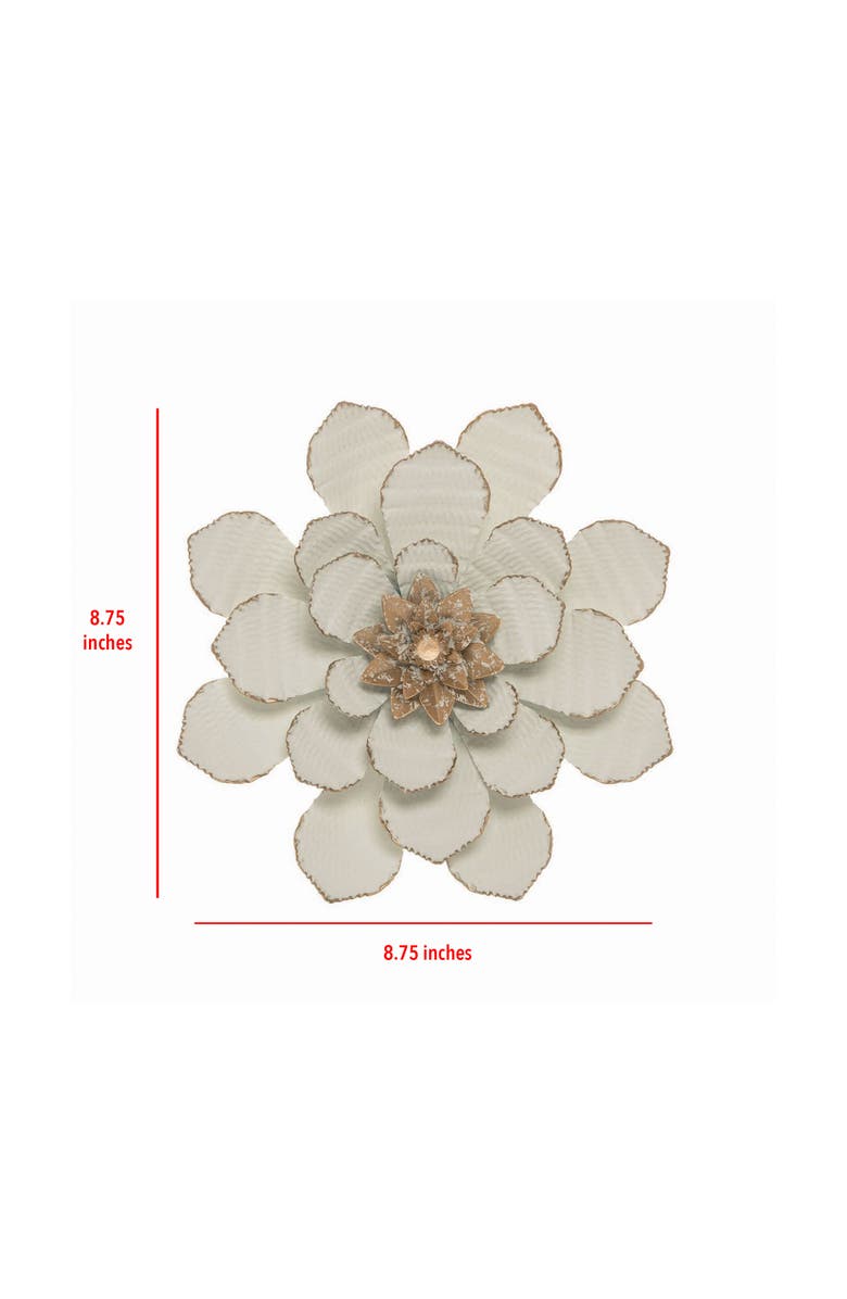 Foreside Home and Garden 8.75 x 8.75 inch White Metal Layered Flower Wall Décor, Alternate, color, White