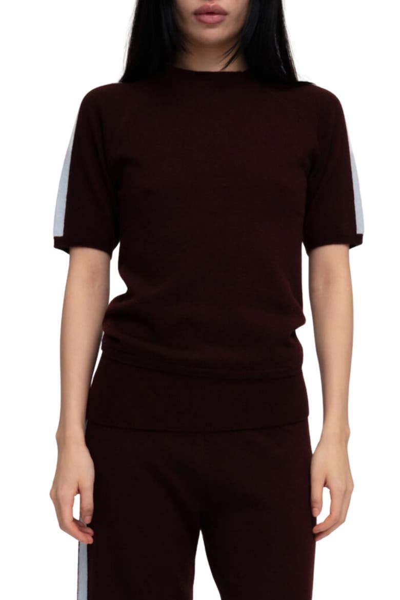 Wool & Cashmere Raglan Short Sleeve Top, Main, color, ESPRESSO AND PWDR BLUE