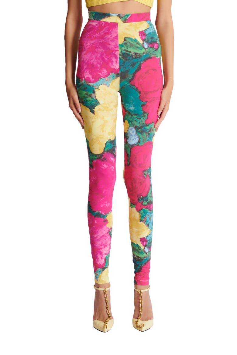Jersey leggings with roses print, Alternate, color, multicolor