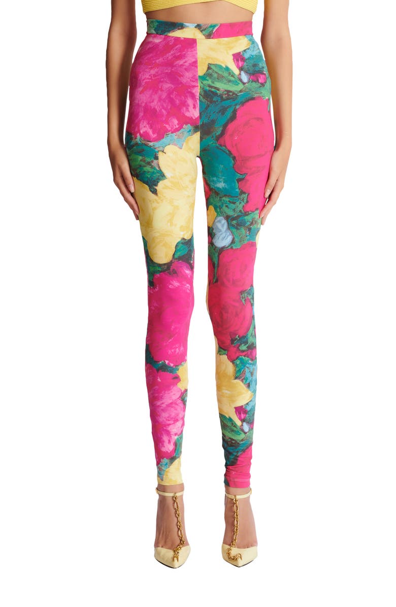 Balmain Jersey leggings with roses print, Alternate, color, Multicolor