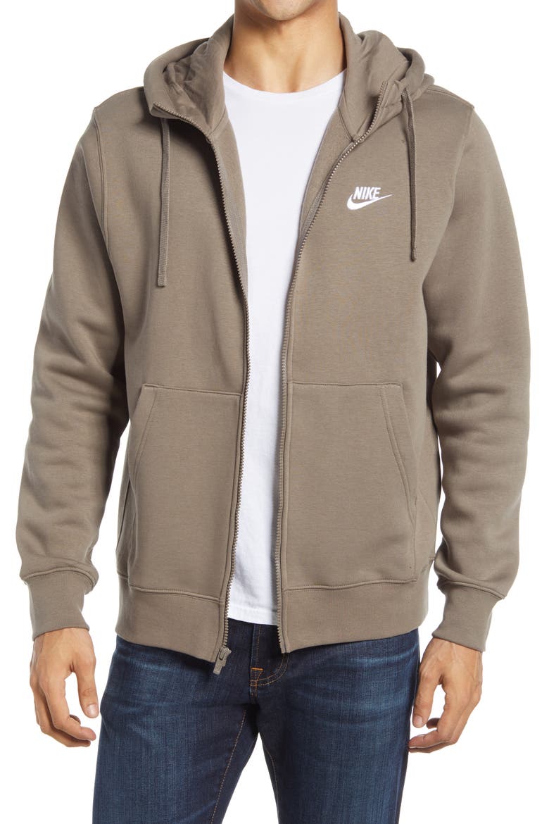 Men's Club Zip-Up Logo Hoodie, Main, color, OLVGRY/WHITE