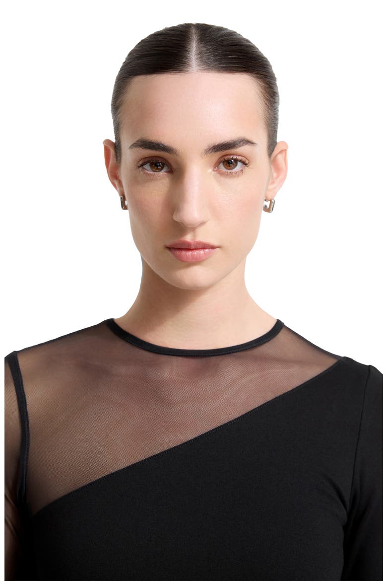 Milo Long Sleeve Mesh & Ponte Column Dress, Alternate, color, BLACK