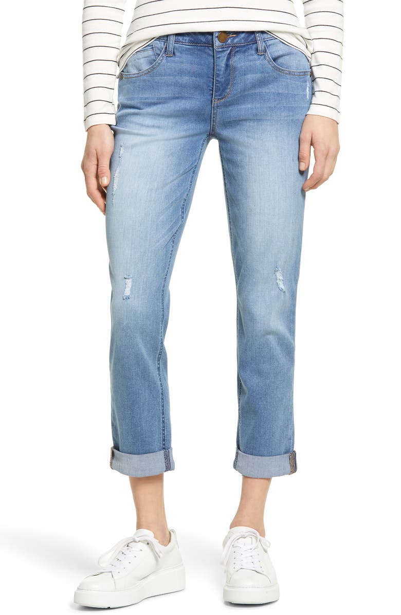 Wit & Wisdom Ripped Crop Straight Leg Jeans, Main, color, Light Blue
