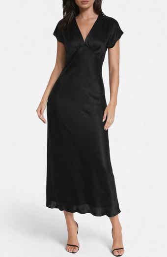bebe Crepe Satin V-Neck Maxi Dress