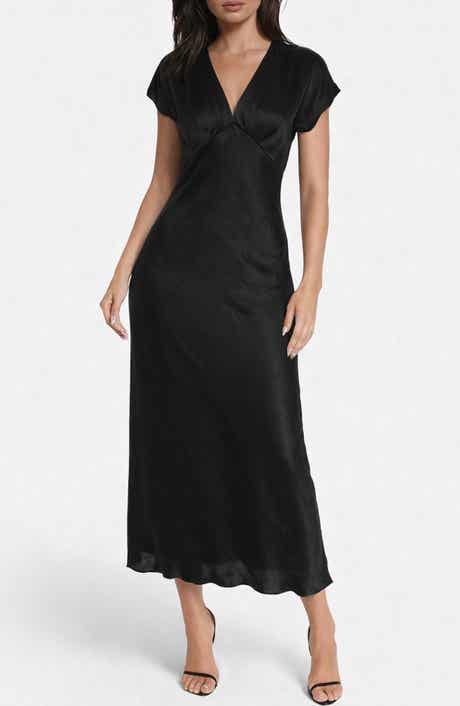 bebe Crepe Satin V-Neck Maxi Dress