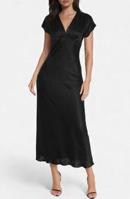 bebe Crepe Satin V-Neck Maxi Dress