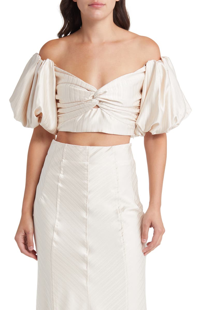 MOON RIVER Off the Shoulder Puff Sleeve Crop Top, Main, color, 