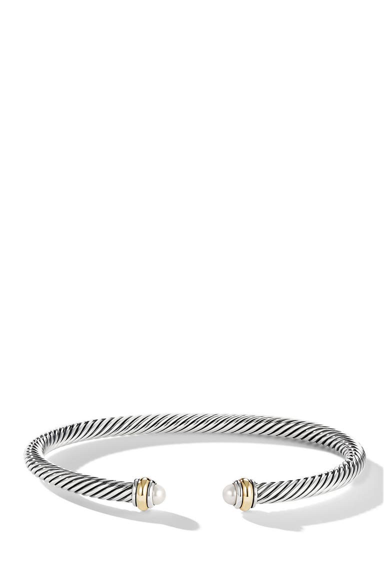 Classic Cable Bracelet in Sterling Silver with 18K Yellow Gold and Pearls, 4mm, Alternate, color, YELLOW GOLD/SILVER/PEARL