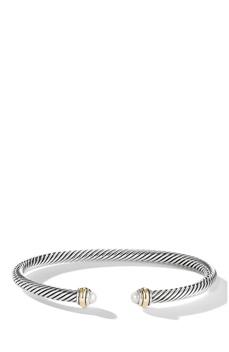 David Yurman Classic Cable Bracelet in Sterling Silver with 18K Yellow Gold and Pearls, 4mm, Alternate, color,