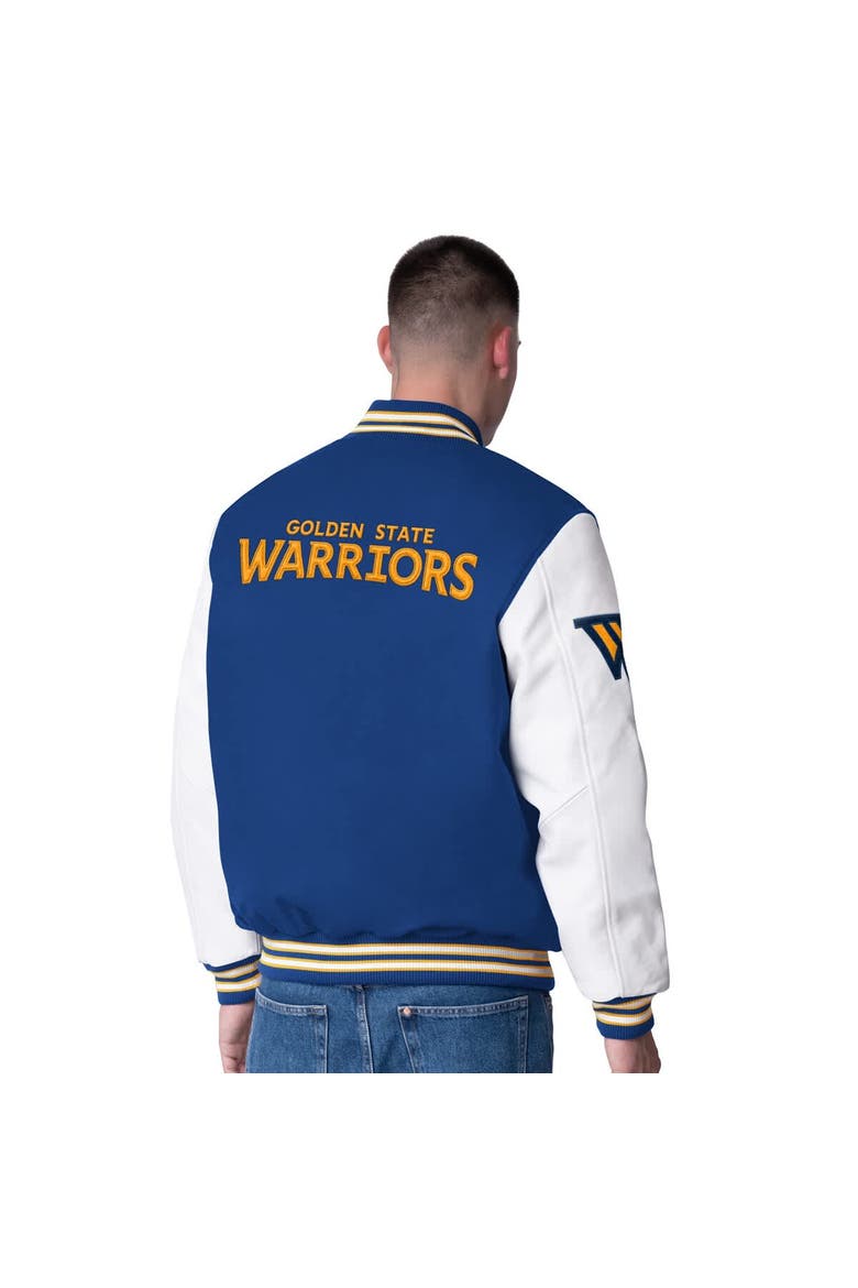 Men's G-III Sports by Carl Banks  Royal Golden State Warriors Moneyball Wool & Leather Full-Snap Varsity Jacket, Alternate, color, Royal