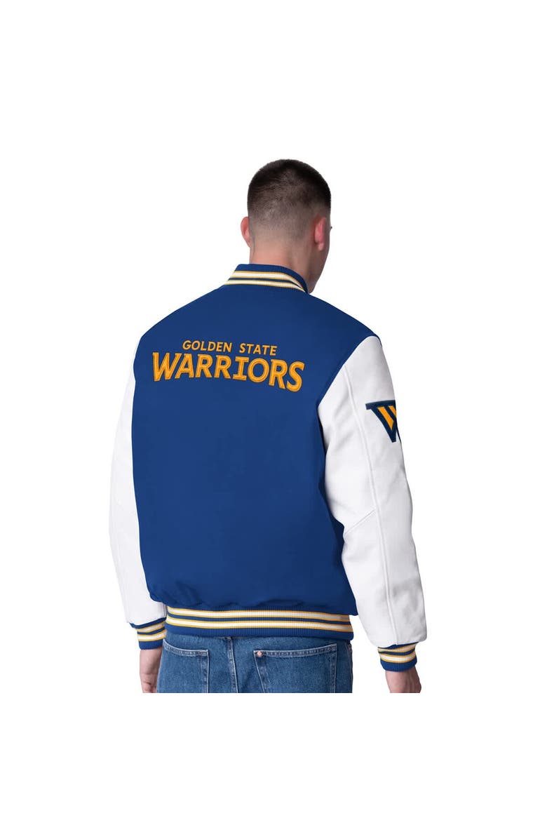 G-III SPORTS BY CARL BANKS Men's G-III Sports by Carl Banks Royal Golden State Warriors Moneyball Wool & Leather Full-Snap Varsity Jacket, Alternate, color, Royal
