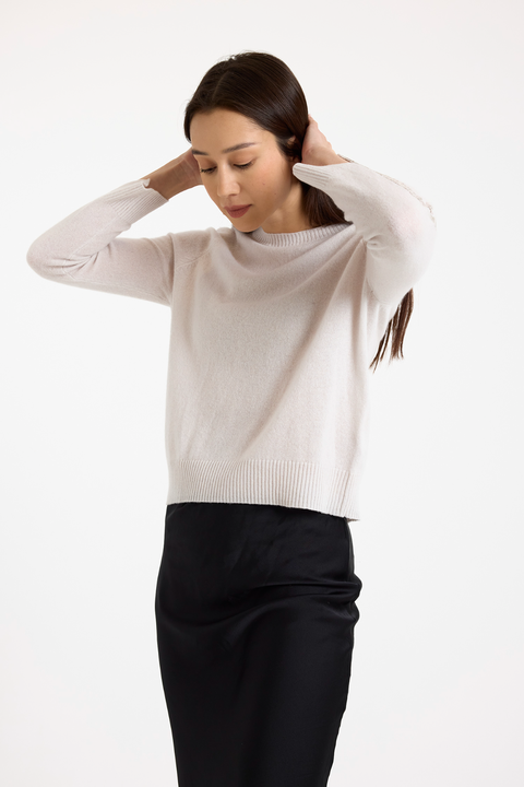 Split Cuff Crew Neck 100% Cashmere Sweater