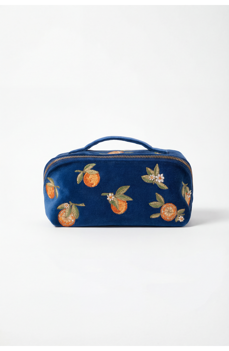 Elizabeth Scarlett Orange Blossom Open Flat Velvet Makeup Bag, Main, color, Cobalt