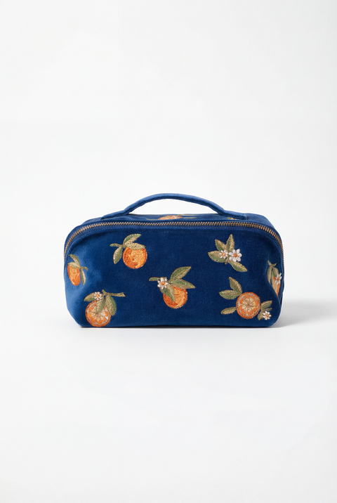Orange Blossom Open Flat Velvet Makeup Bag