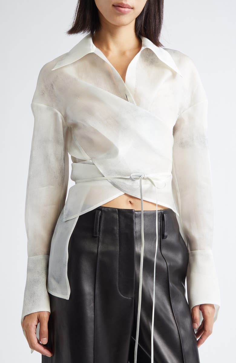 GRACE LING Stitches Convertible Silk Organza Wrap Shirt, Alternate, color, Ash White