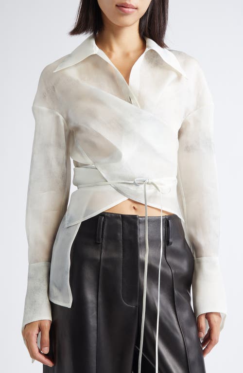 Grace Ling Stitches Convertible Silk Organza Wrap Shirt In White