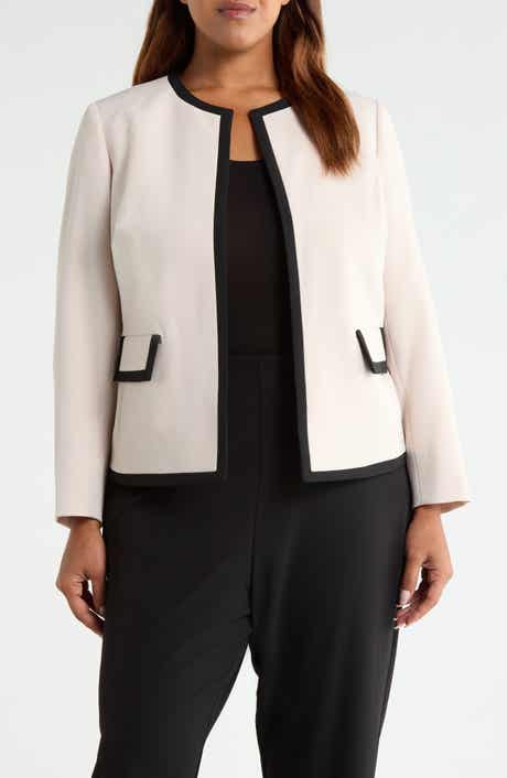 Framed Open Front Stretch Crepe Jacket
