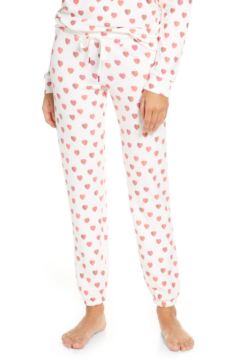 Heart Print Jogger Pajama Pants, Main, color, IVORY