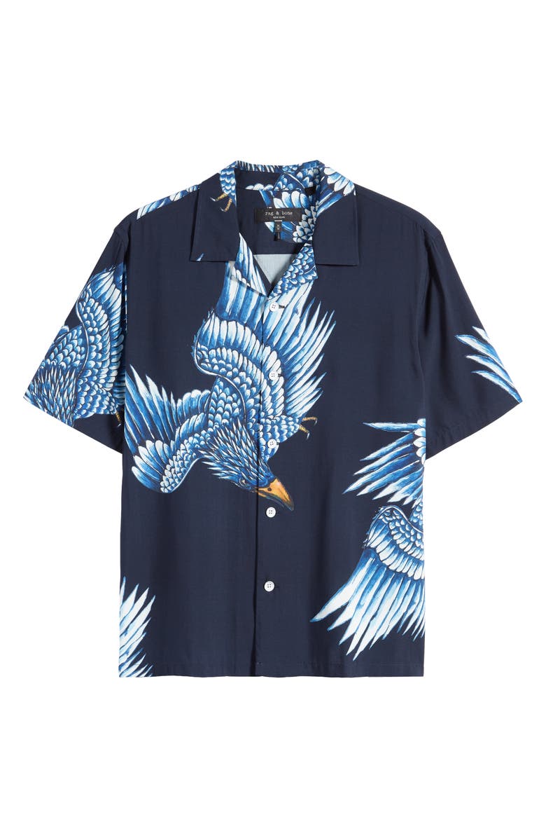 rag & bone Avery Print Camp Shirt, Alternate, color, Navy Eagle