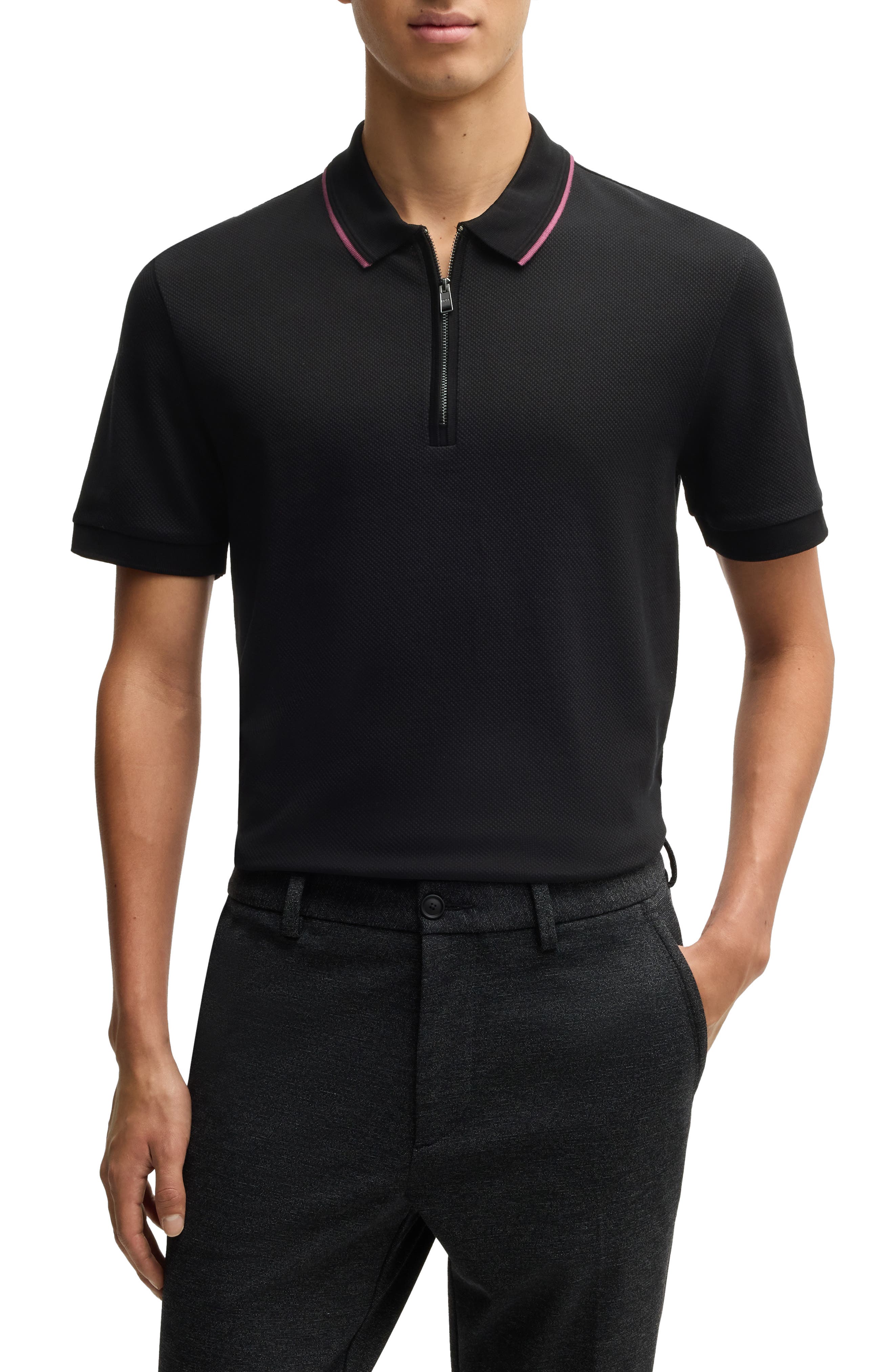 BOSS Paras Quarter Zip Cotton Polo