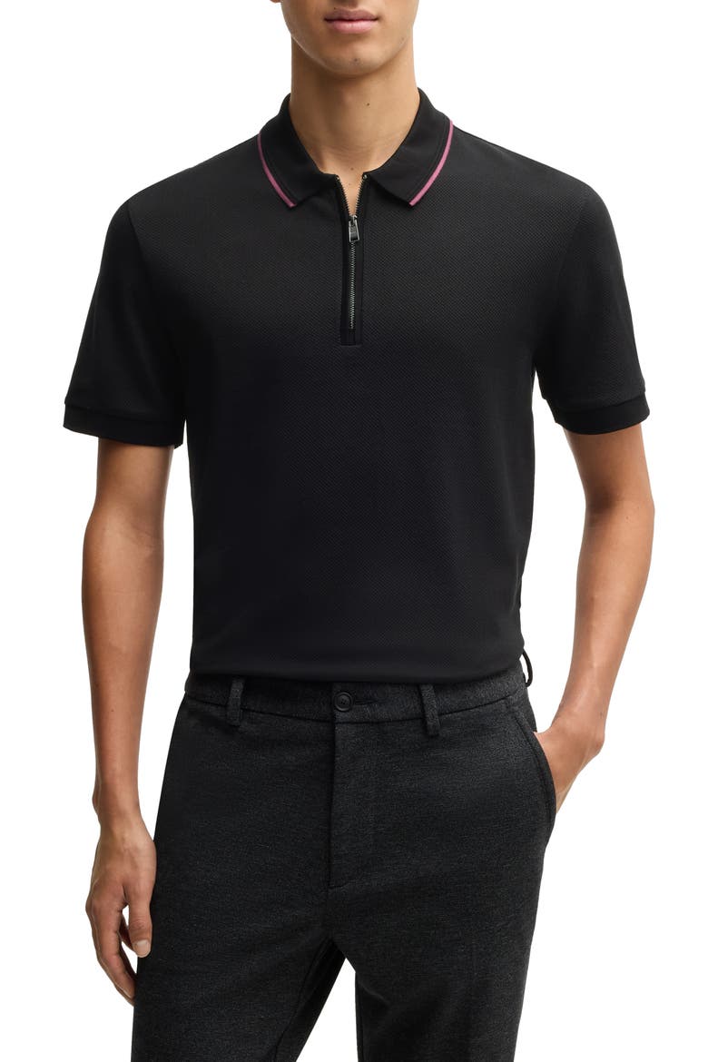 Paras Quarter Zip Cotton Polo, Main, color, BLACK