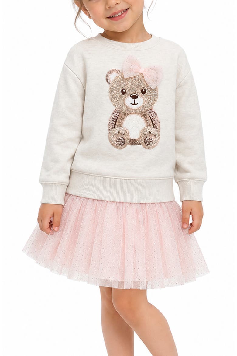 Kids' 2-Piece Bear Sweatshirt and Skirt Set, Alternate, color, OATMEAL/ BLUSH