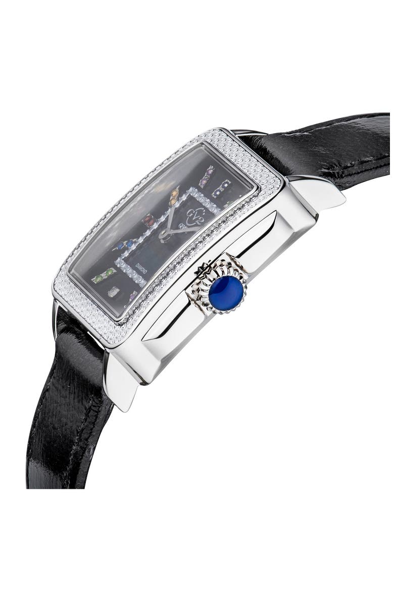 Padova Diamond Leather Strap Watch, 27mm x 30mm - 0.0116ct., Alternate, color, BLACK