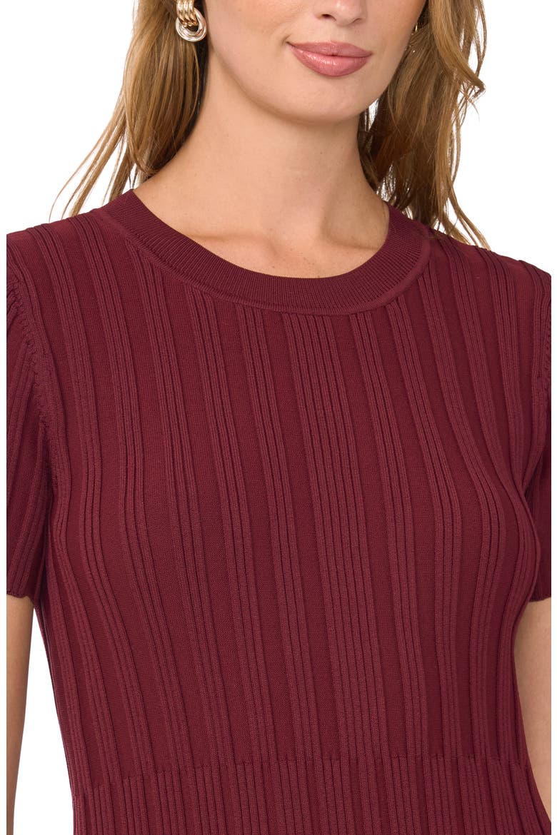 Transfer Rib Short Sleeve Midi Dress, Alternate, color, RED BEET