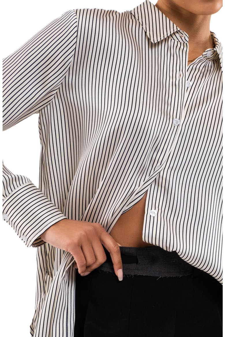 Satin Stripe Button-Up Shirt, Alternate, color, IVORY