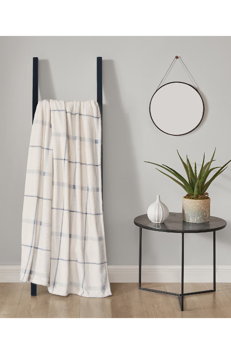 Lucky Brand Cozy Plush Throw Blanket, Alternate, color, Light Blue Check
