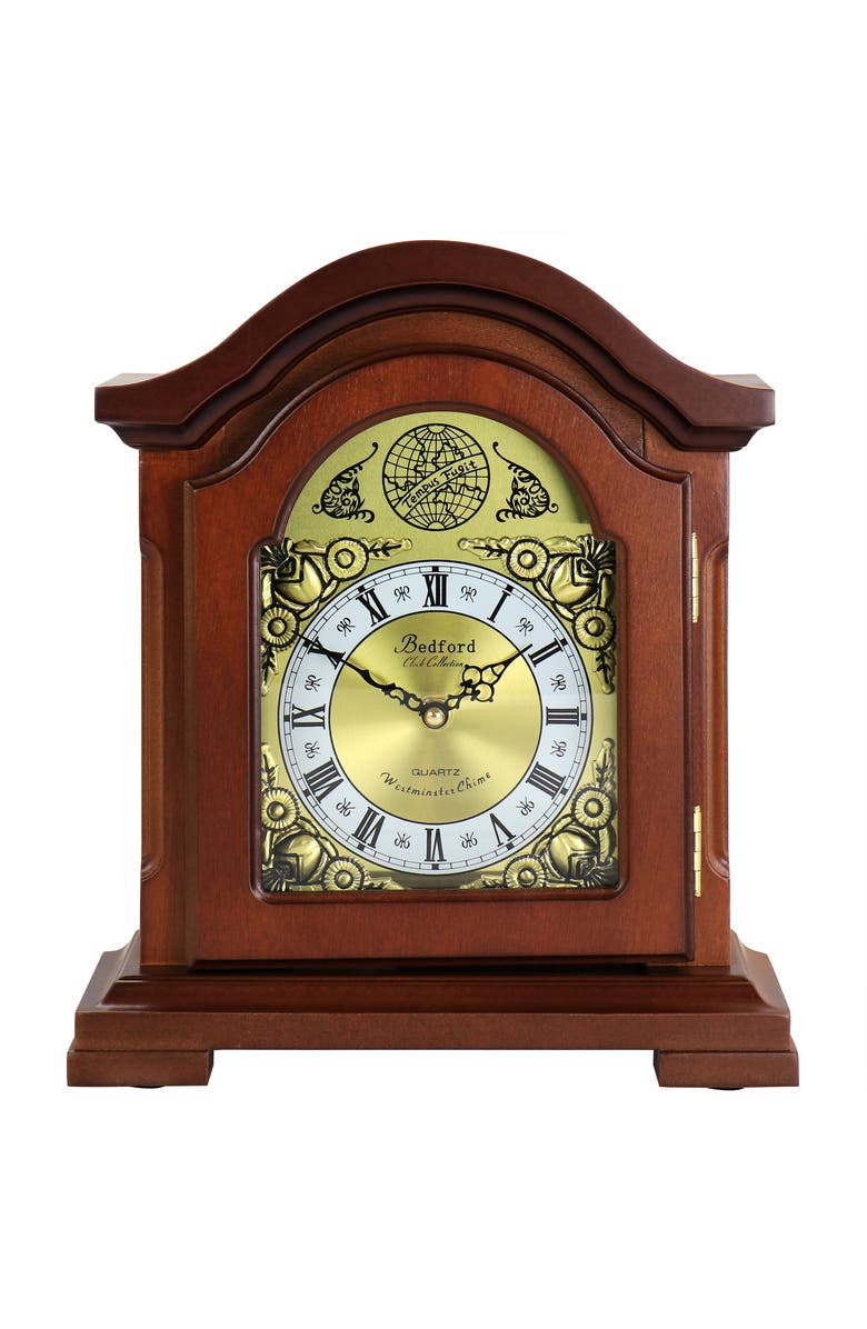 Bedford Clock Collection Mahogany Mantel Clock with Chimes, Main, color, Mahogany