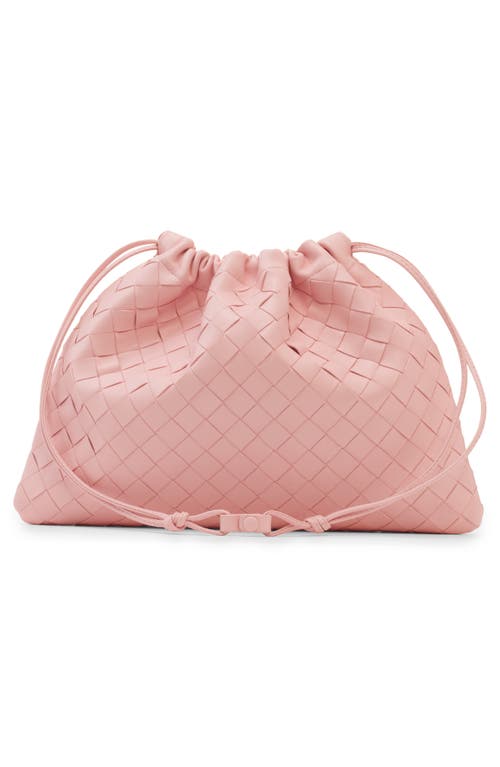 Shop Bottega Veneta Medium Dustbag Intrecciato Leather Shoulder Bag In 6858 Rose-muse Brass