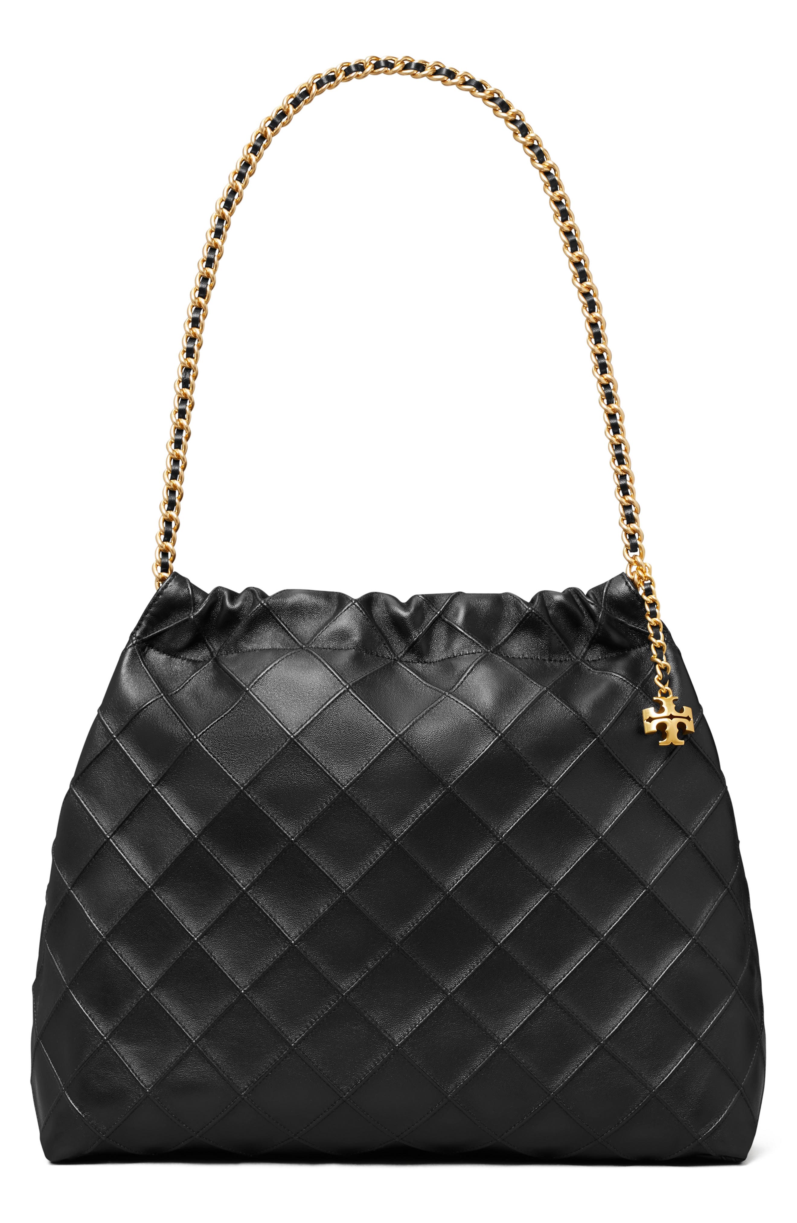 Tory Burch Fleming Quilted Leather Hobo Bag, Main, color, Black