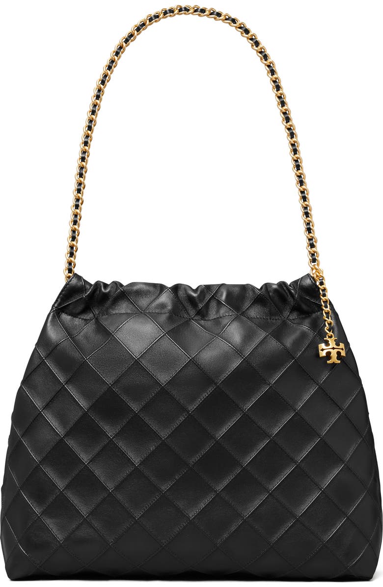 Tory Burch Fleming Quilted Leather Hobo Bag, Main, color, Black