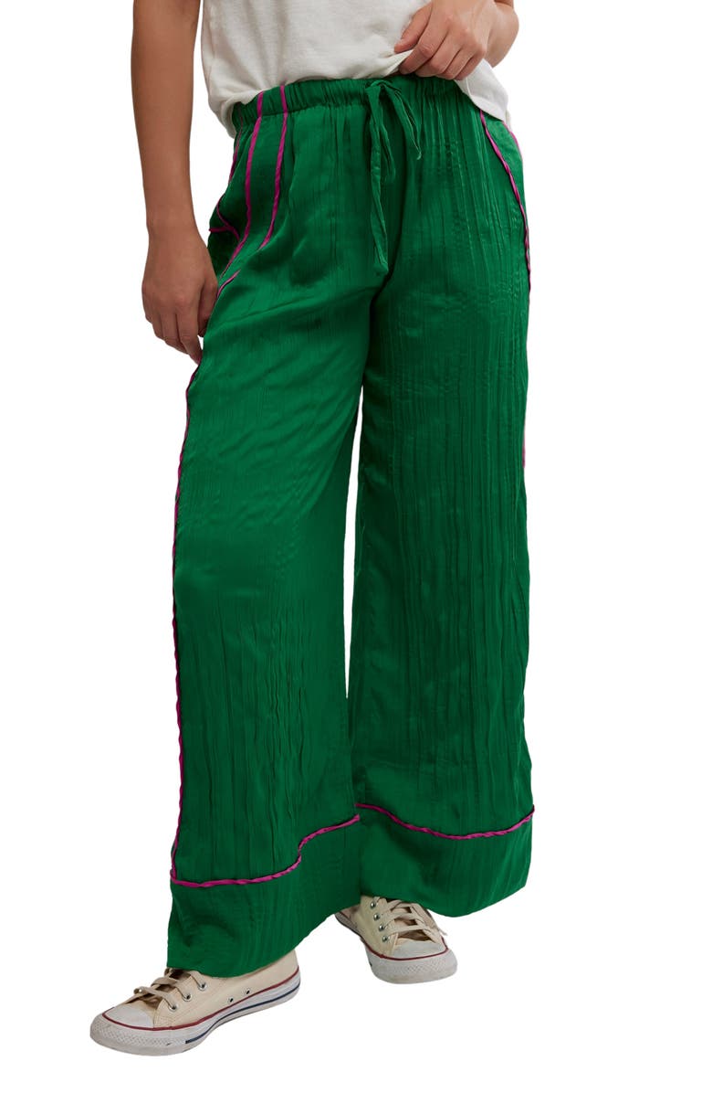 Free People All Out Plissé Satin Wide Leg Pants, Main, color, 