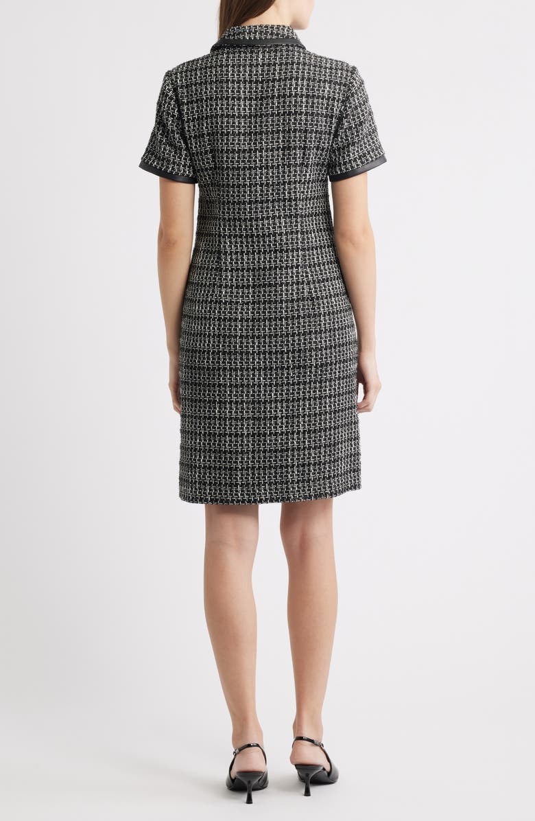 Eliza J Button Front Tweed Shirtdress, Alternate, color, Black