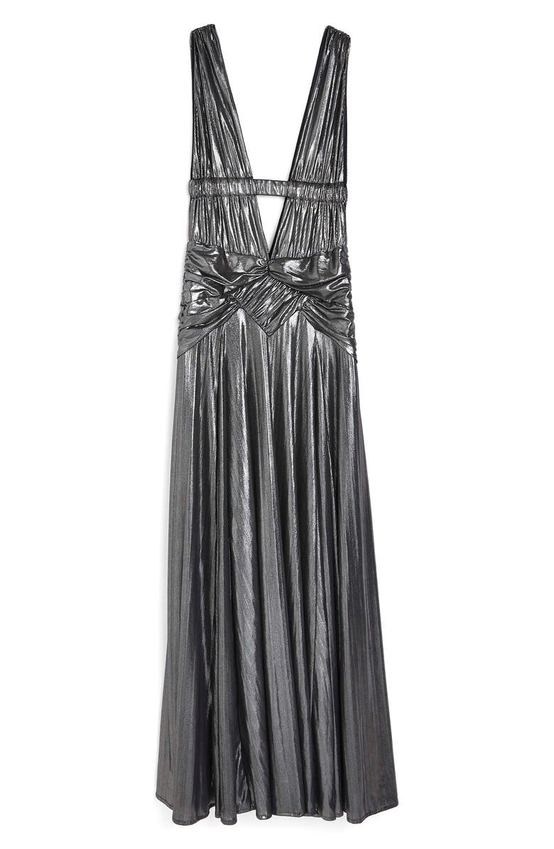 River Island Metallic Plunge Neck Maxi Dress, Alternate, color, 