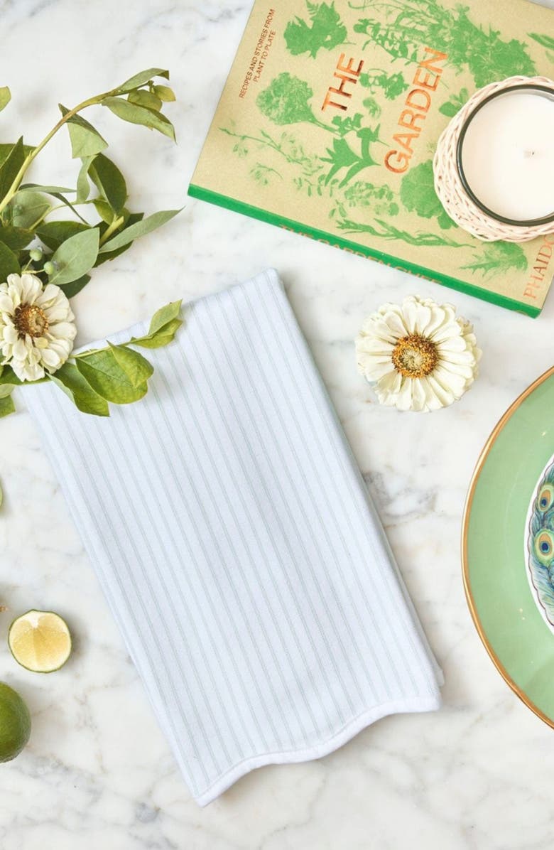 WEEZIE Set of 2 Scalloped Kitchen Towels, Alternate, color, Green Stripe