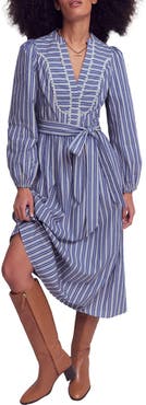 Boden Lace Trim Stripe Long Sleeve Cotton Dress
